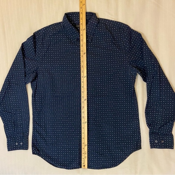 Banana Republic Mens M Supima Cotton Camden Fit Navy White Polka-dot Button Down - Picture 6 of 9